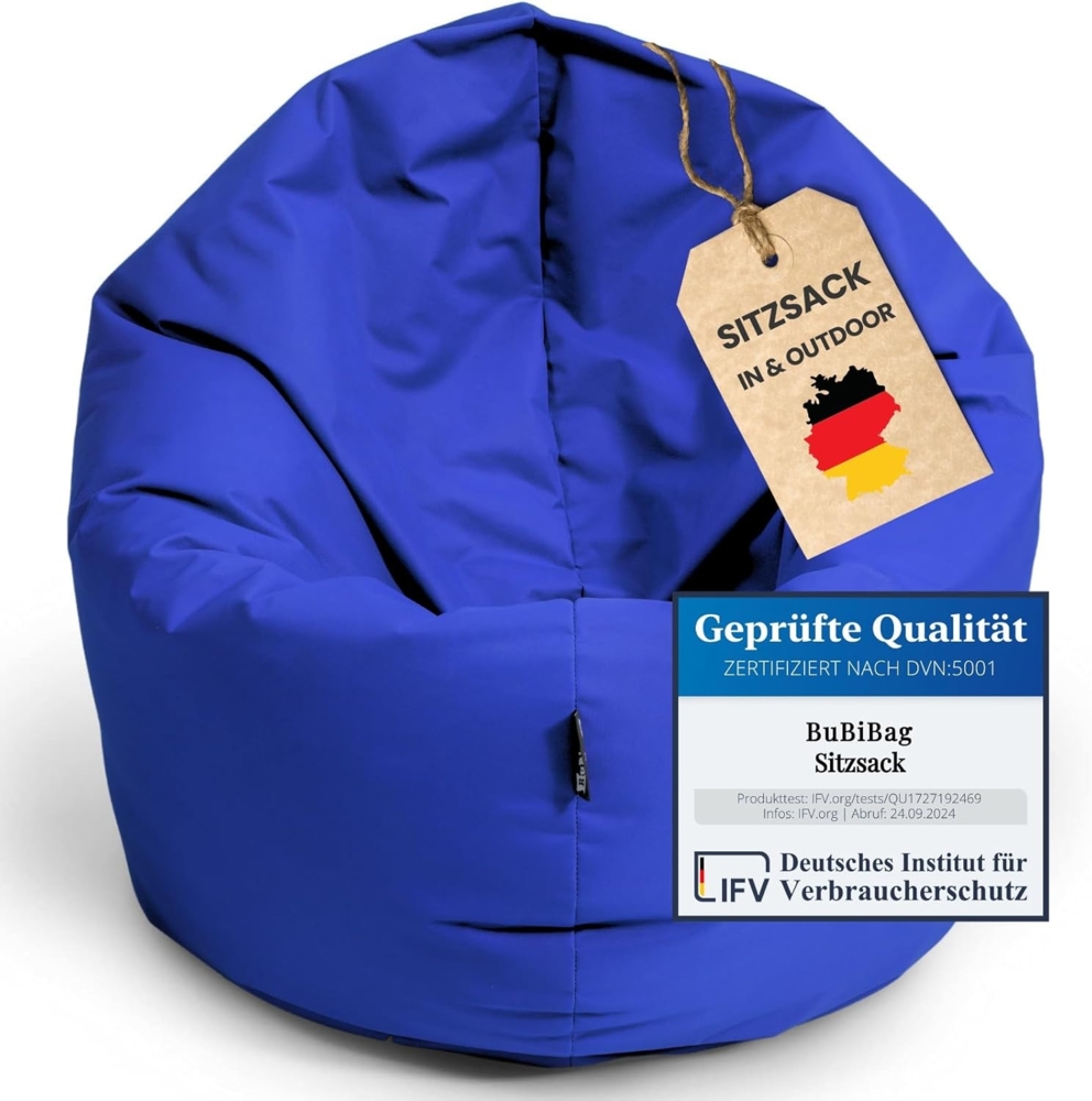 BubiBag Sitzsack für Kinder und Jugendliche - Indoor Outdoor Bodenkissen, Sitzkissen oder als Gaming Sitzsack, geliefert mit Füllung (100 cm Durchmesser, blau) Bild 1