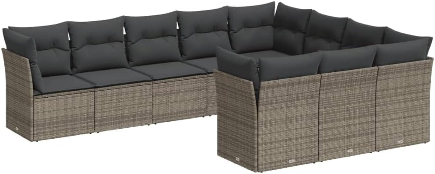 vidaXL 10-tlg. Garten-Sofagarnitur mit Kissen Grau Poly Rattan 3250059 Bild 1