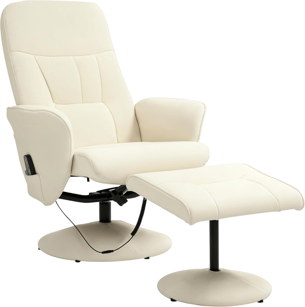 HOMCOM Massagesessel mit Fußhocker, Liegefunktion, 10 Massagepunkte (Relaxsessel, 2-St, Fernsehsessel), mit Seitentasche, Fernbedienung, Kunstleder, Cremeweiß Bild 1