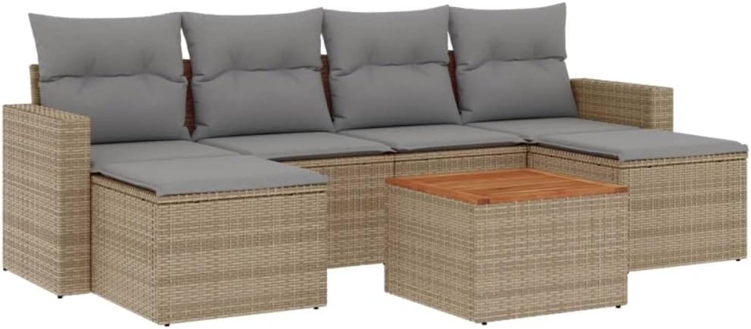 vidaXL 7-tlg. Garten-Sofagarnitur mit Kissen Beige Poly Rattan 3224246 Bild 1