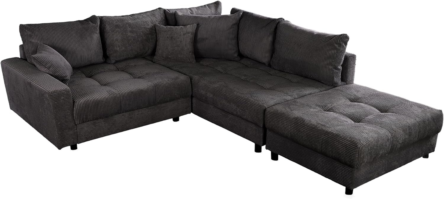 riess-ambiente Ecksofa KENT 220cm dunkelgrau, Set 2 Teile, Wohnzimmer · Couch · Cord-Bezug · Federkern · inkl. Hocker · Design Bild 1