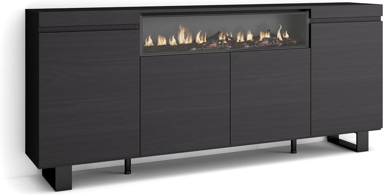 Skraut Home | Sideboard, Highboard | Kommode, Komodenschrank | 200x87x35cm | 4 Türen | Elektrokamin. Maße | Industriedesign | Moderner Stil | Schwarz Bild 1