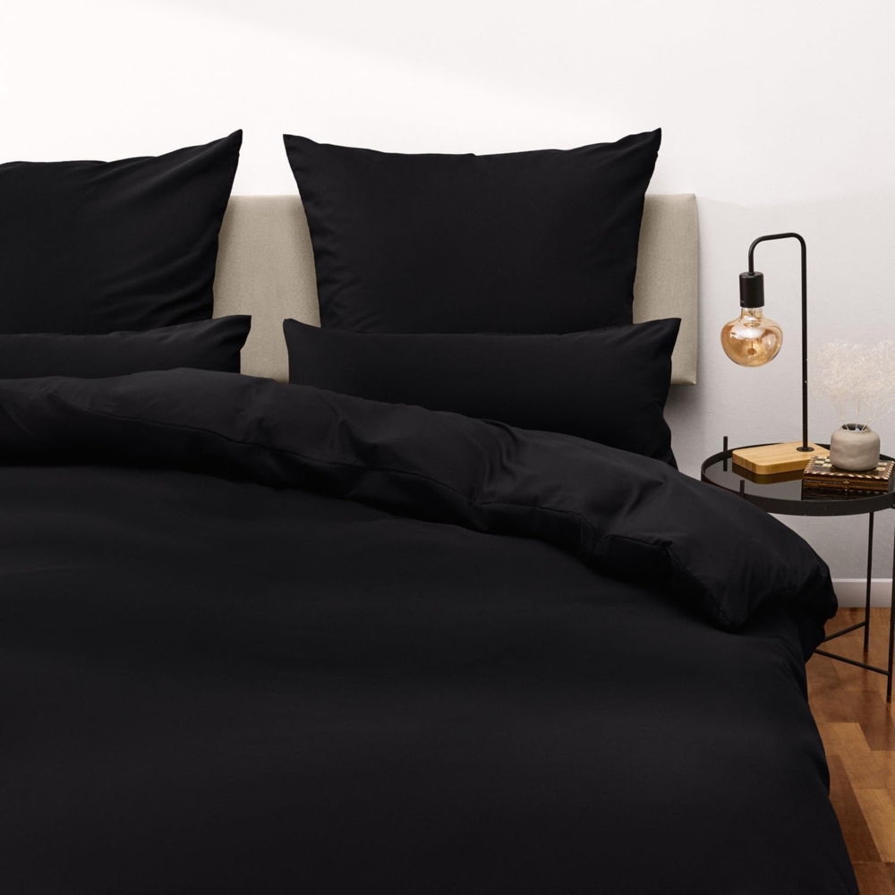Blumtal Bettwäsche 200x220 cm & 2 Kissenbezüge 80x80 cm - Bettbezüge aus Atmungsaktivem Mikrofaser, Superweiches Bettbezug Set, Oeko-Tex Zertifiziert, 3teilig - Schwarz Bild 1