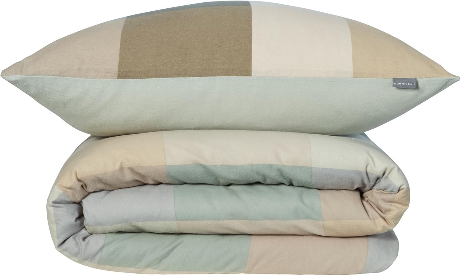 Schiesser Bettwäscheset Travis - Feinbiber - 2-teilig - 155 x 220 cm - Grün Bild 1