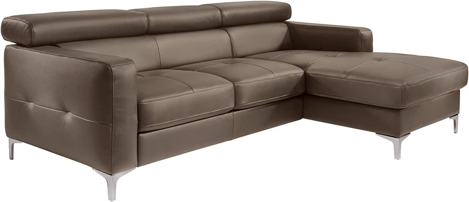 Mivano Ecksofa Sammy, Ledersofa in L-Form mit Kopfteilverstellung und moderner Steppung, 227 x 74 x 187, Kunstleder, braun Bild 1