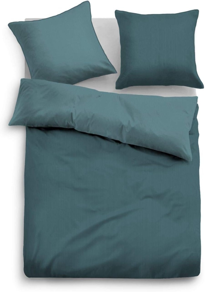 Tom Tailor Satin Bettwäsche "UNIOPTIK - ZARTE STREIFEN" PETROL 155x220 cm Bild 1