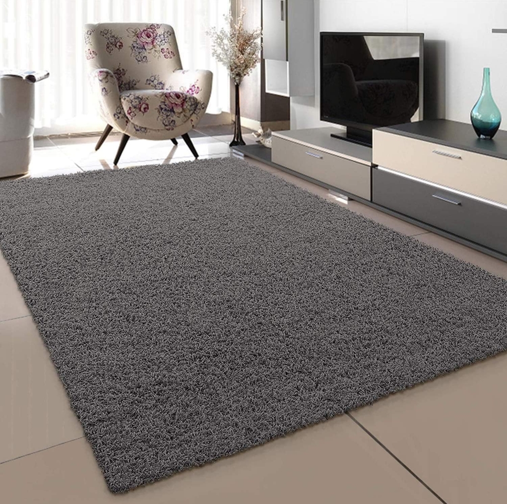 SANAT Teppich Wohnzimmer - Grau Hochflor Langflor Teppiche Modern, Größe: 120x170 cm Bild 1