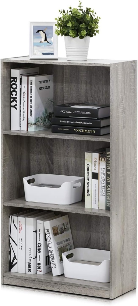 Furinno Basic Bücherregal mit 3 Fächern, Aufbewahrungsregal, holz, Französisches Eichengrau, 23. 49x23. 49x100. 33 cm Bild 1