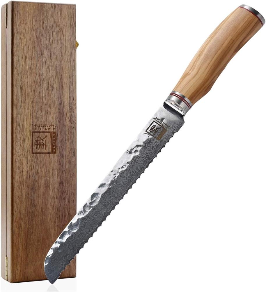 ZAYIKO Damastmesser "OLIVE Brotmesser" - 20cm Klinge - Griff: Olivenholz - VG-10 Stahlkern Bild 1