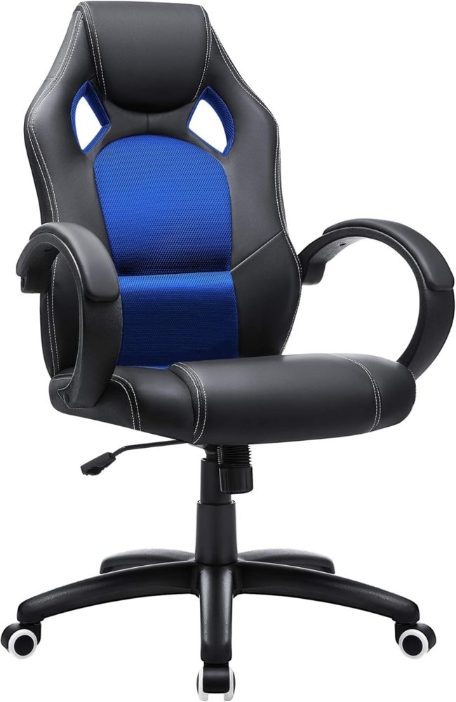 Songmics Racing Stuhl Bürostuhl Gaming Stuhl Chefsessel Drehstuhl PU, schwarz-blau, OBG56L Bild 1