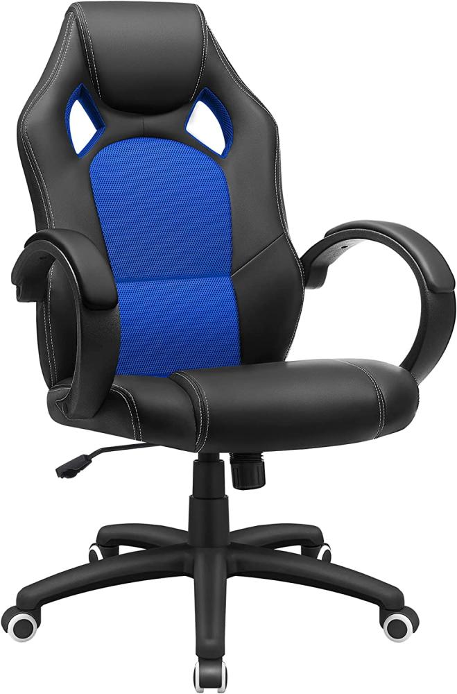 Songmics Racing Stuhl Bürostuhl Gaming Stuhl Chefsessel Drehstuhl PU, schwarz-blau, OBG56L Bild 1