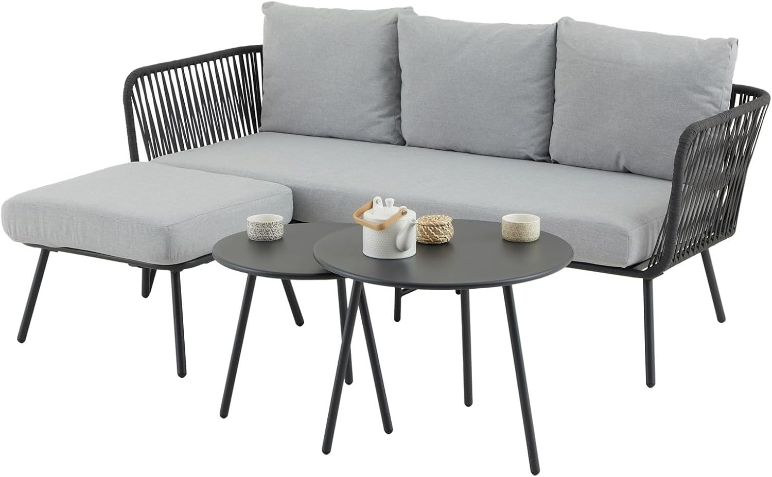 CARO-Möbel Gartenlounge-Set MYKONOS, Outdoor Dreisitzer Sofa mit Beistelltisch Balkonmöbel Set schwarz/grau Bild 1