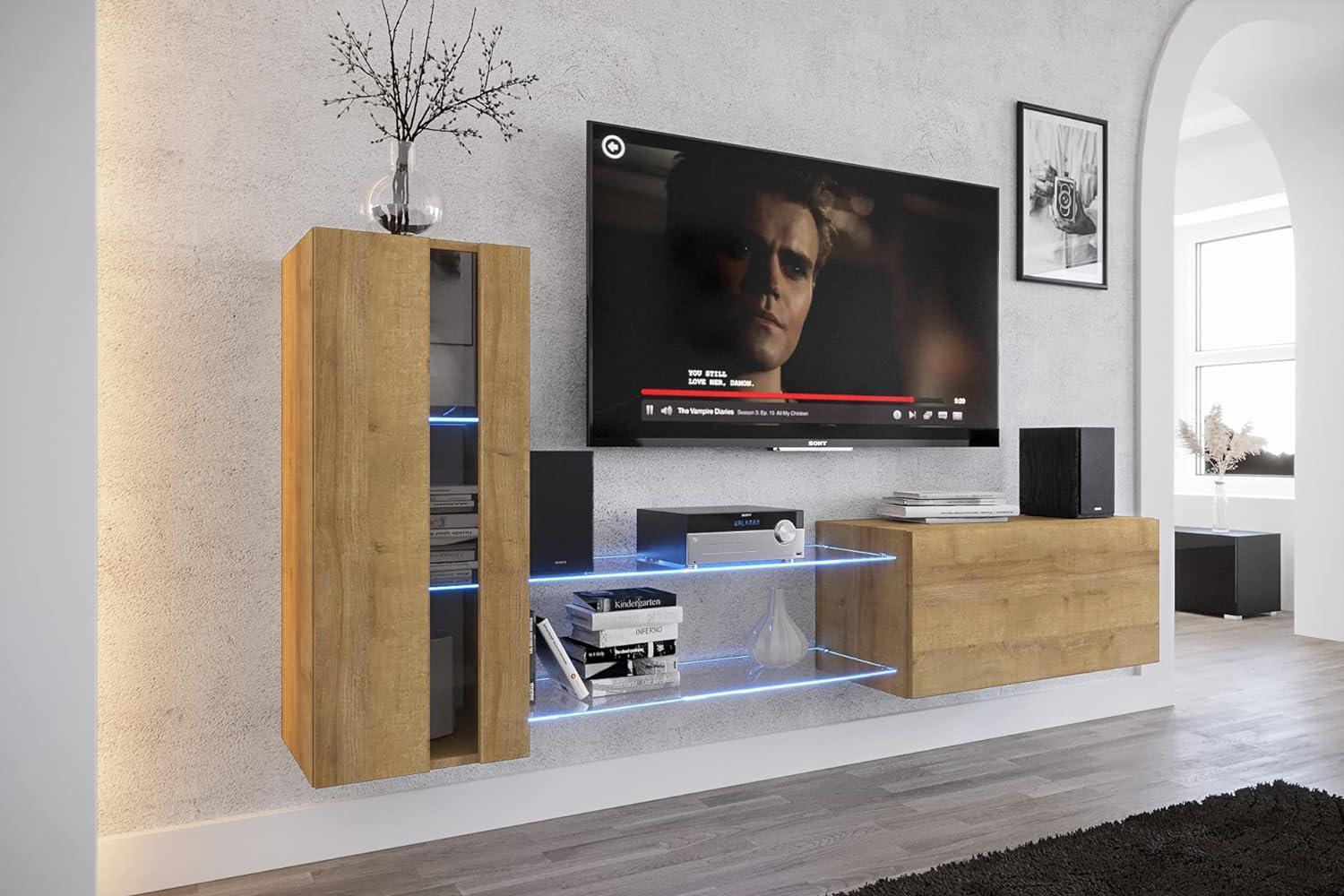Furnitech Future C45 New Mediawand Wandschrank mit Led Beleuchtung Wohnzimmer Wohnwand Möbel Schrankwand (LED RGB (16 Farben), 45N-M-DZ6-1B) Bild 1