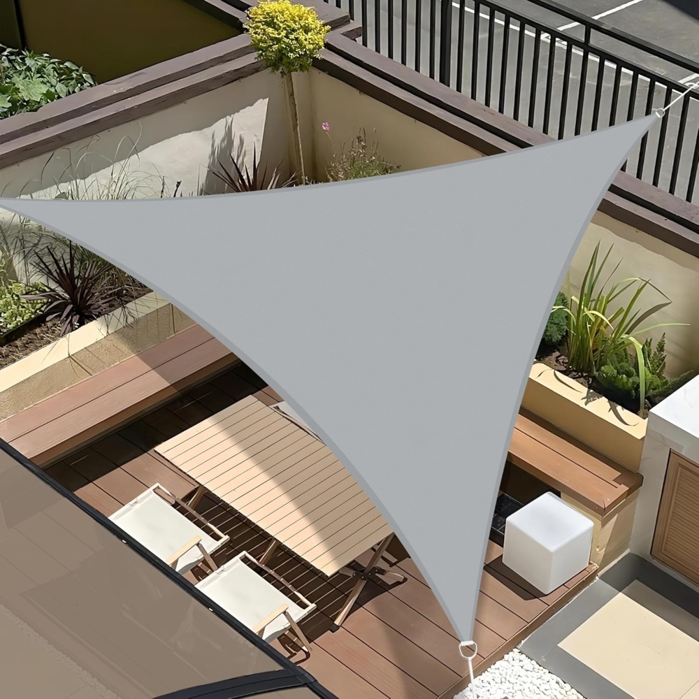 UMI Sonnensegel Wasserdicht 3 x 3 x 3 m Dreieckig Sonnenschutz Wetterschutz PES Polyester Segel Baldachin 95% UV Schutz mit Seilen für Garten Balkon Terrasse- Hellgrau Bild 1