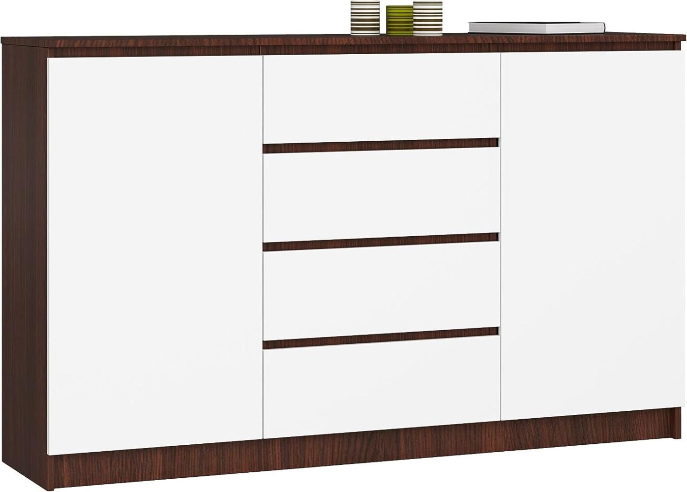 AKORD Kommode K 160 cm | 4 Schubladen und 2 Türen | für Wohnzimmer Schlafzimmer Schrank Wohnzimmer | Modernes Funktionelles Design | Schichtstoffplatte 16mm | Farbe Wenge/Weiß Bild 1