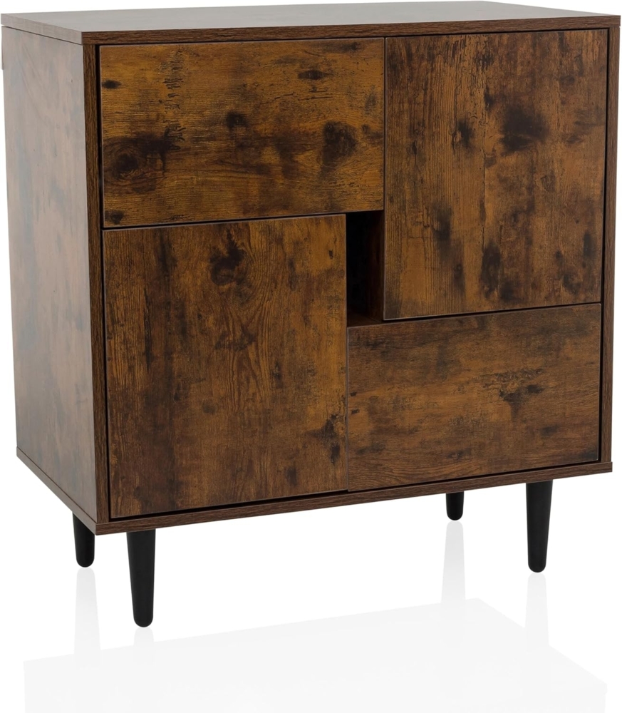 hjh LIVING Kommode mit Schubladen und Türen LYKKJA Aufbewahrungsschrank für Wohnzimmer Schlafzimmer Flur, 72 x 39,5 x 77 cm, Räuchereiche Bild 1