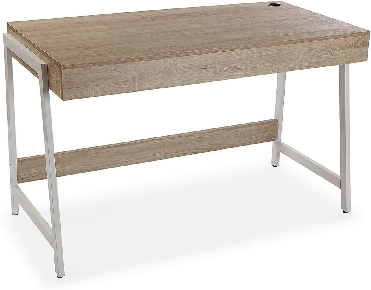 Versa 21300027 Steven Computer-Schreibtisch, für das Zimmer oder Arbeitszimmer, mit Zwei Schubladen, Maße (H x B x T): 76 x 60 x 124 cm, Holz und Metall, Braun, Medidas (Al x L Bild 1