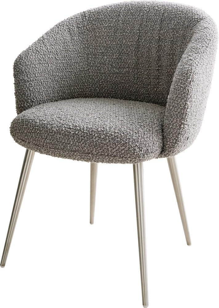 Esszimmerstuhl Caja-Flex mit Armlehnen Bouclé Silbergrau 4-Fuß konisch Edelstahl Taschenfederkern Bild 1