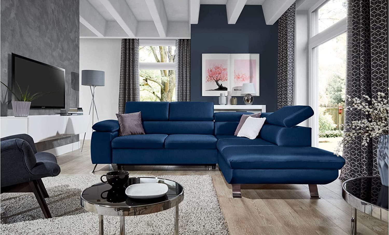 Stylefy Tiara Ecksofa Velours MONOLITH Dunkelblau Rechts Bild 1