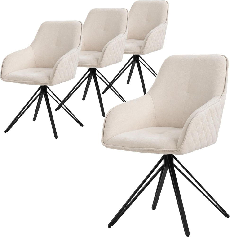 ML-DESIGN Polsterstuhl Esszimmerstuhl aus Textil Webstoff mit Metallbeine, 360° drehbar (4 St), Stuhl mit Rücken-& Armlehne Creme Küchenstuhl Wohnzimmerstuhl Bild 1