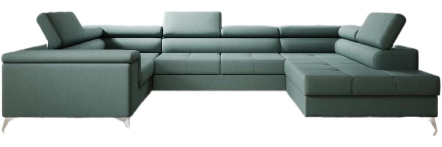 Designer Sofa Torino mit Schlaf- und Klappfunktion Stoff Grün Rechts Bild 1