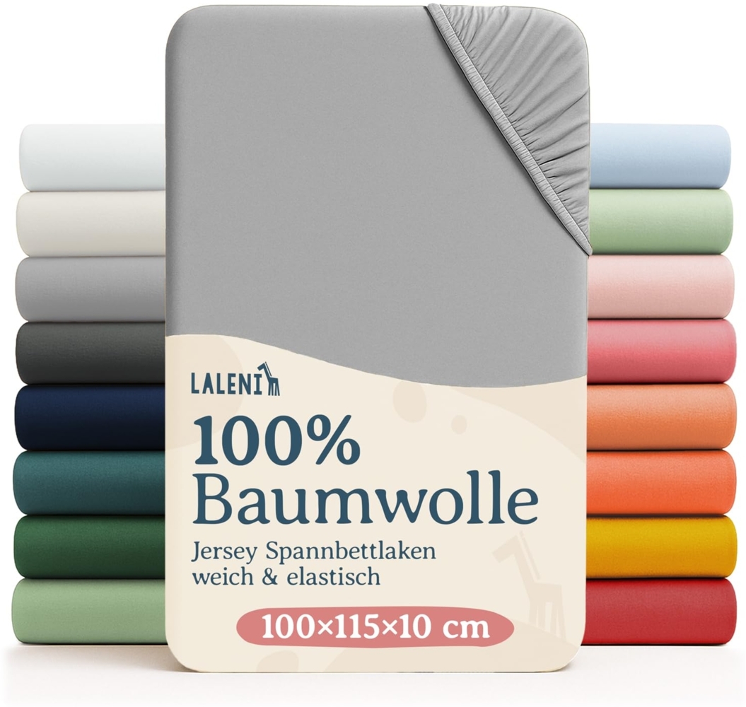 Laleni Jersey Spannbettlaken Laufgitter 6-eckig 100x115 cm - Oeko-Tex Zertifiziert, 100% Baumwolle, atmungsaktives Spannbetttuch für Baby, 135 g/m², Moonlight Grey - grau Bild 1