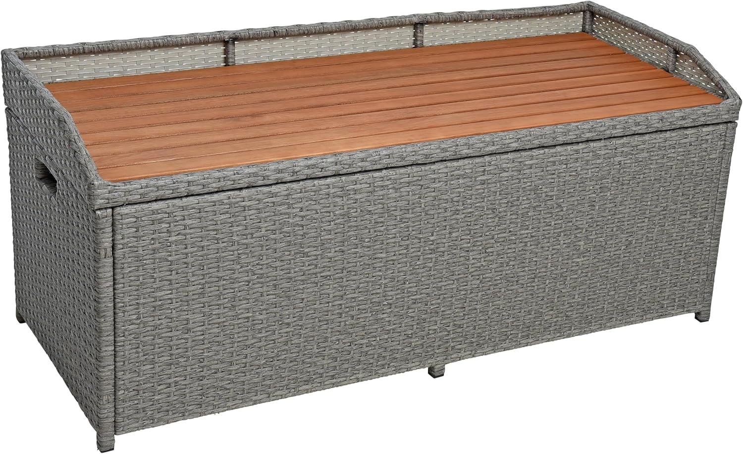 Sitzbank Gartenbank mit Auflagenbox Rattan Kissentruhe Polyrattan Bank Grau-Mix Bild 1