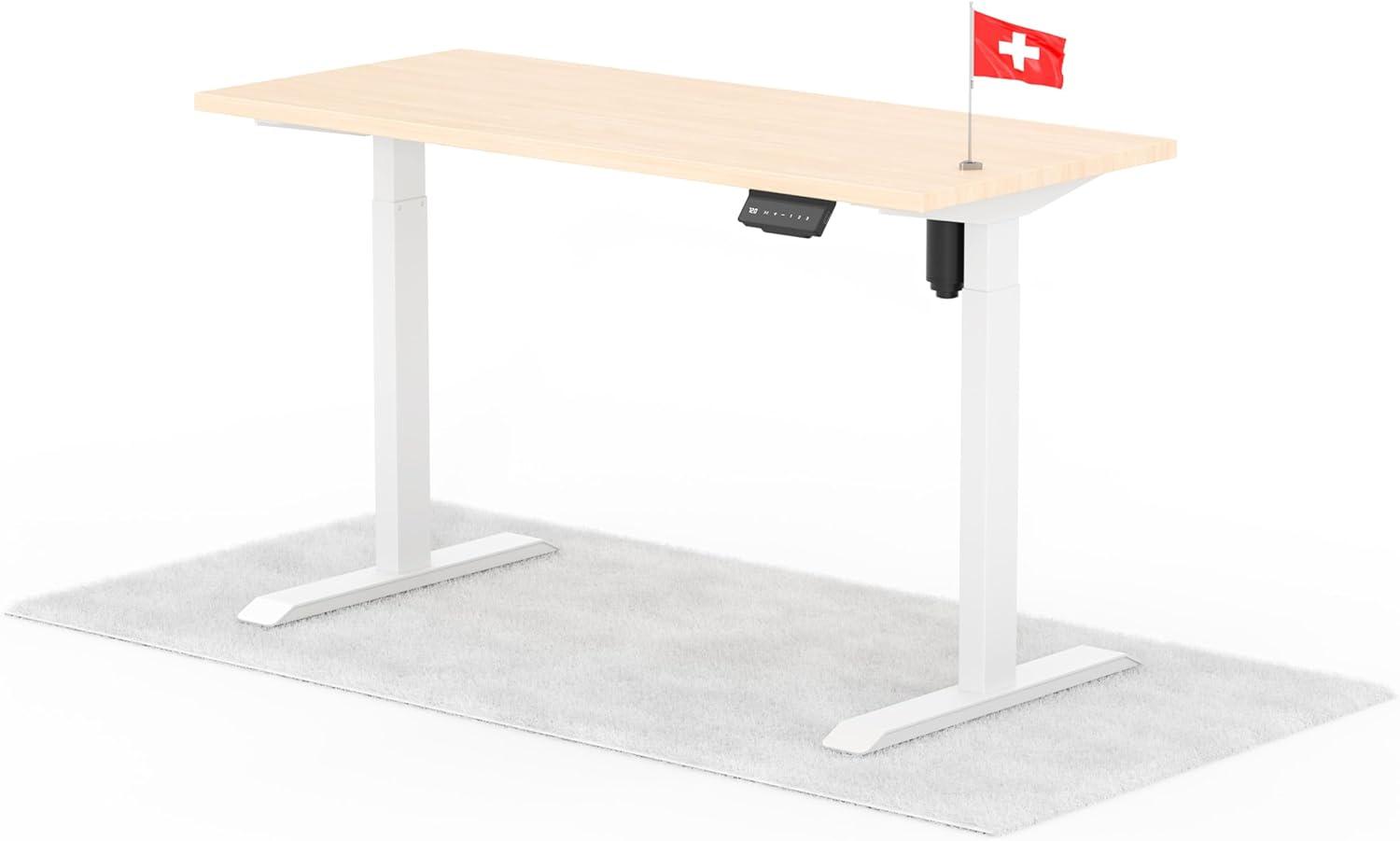 elektrisch höhenverstellbarer Schreibtisch ECO 140 x 60 cm - Gestell Weiss, Platte Eiche Bild 1