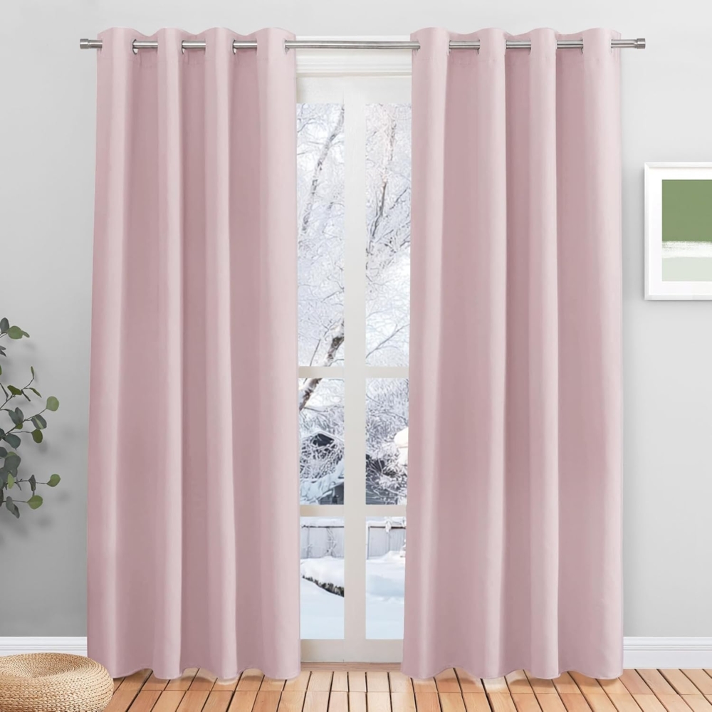 PONY DANCE Vorhänge Kinderzimmer Mädchen Thermovorhang Kälteschutz mit Ösen Gardinen Blickdicht Verdunkelungsvorhang Hellpink Ösenvorhang 2er Set H 228 x B 117 cm Bild 1