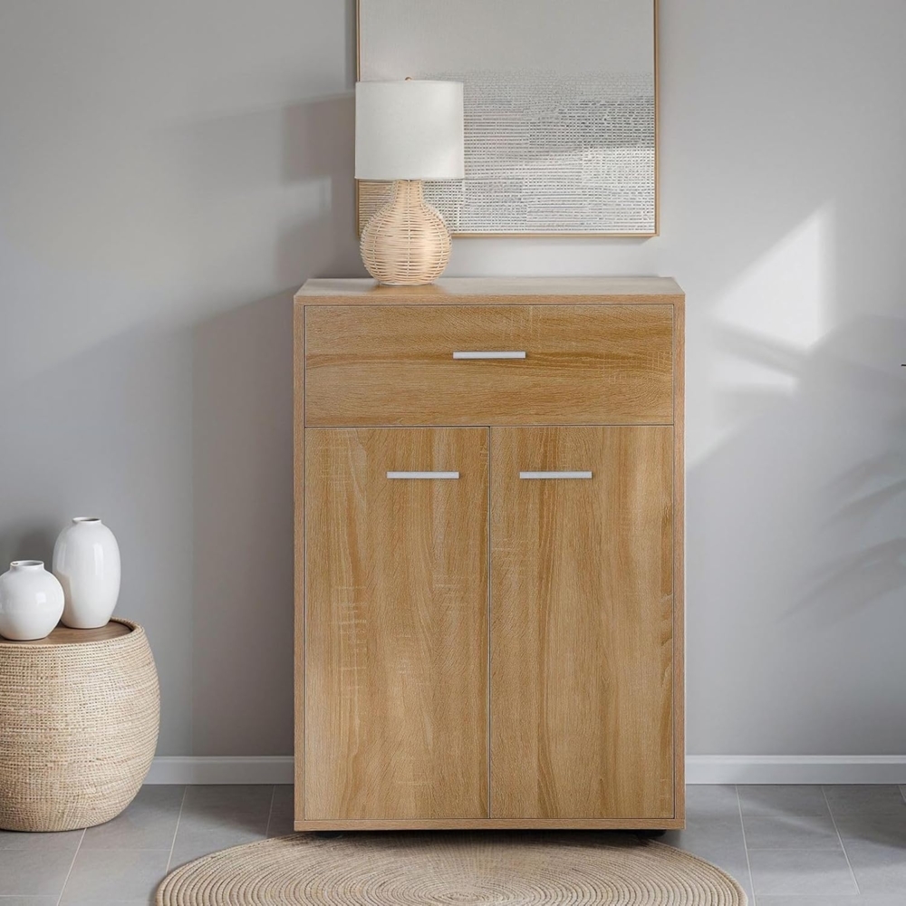 CARO-Möbel Kommode Sideboard Schrank Tommy in Sonoma Eiche, Anrichte Highboard mit Schublade und 2 Türen Bild 1