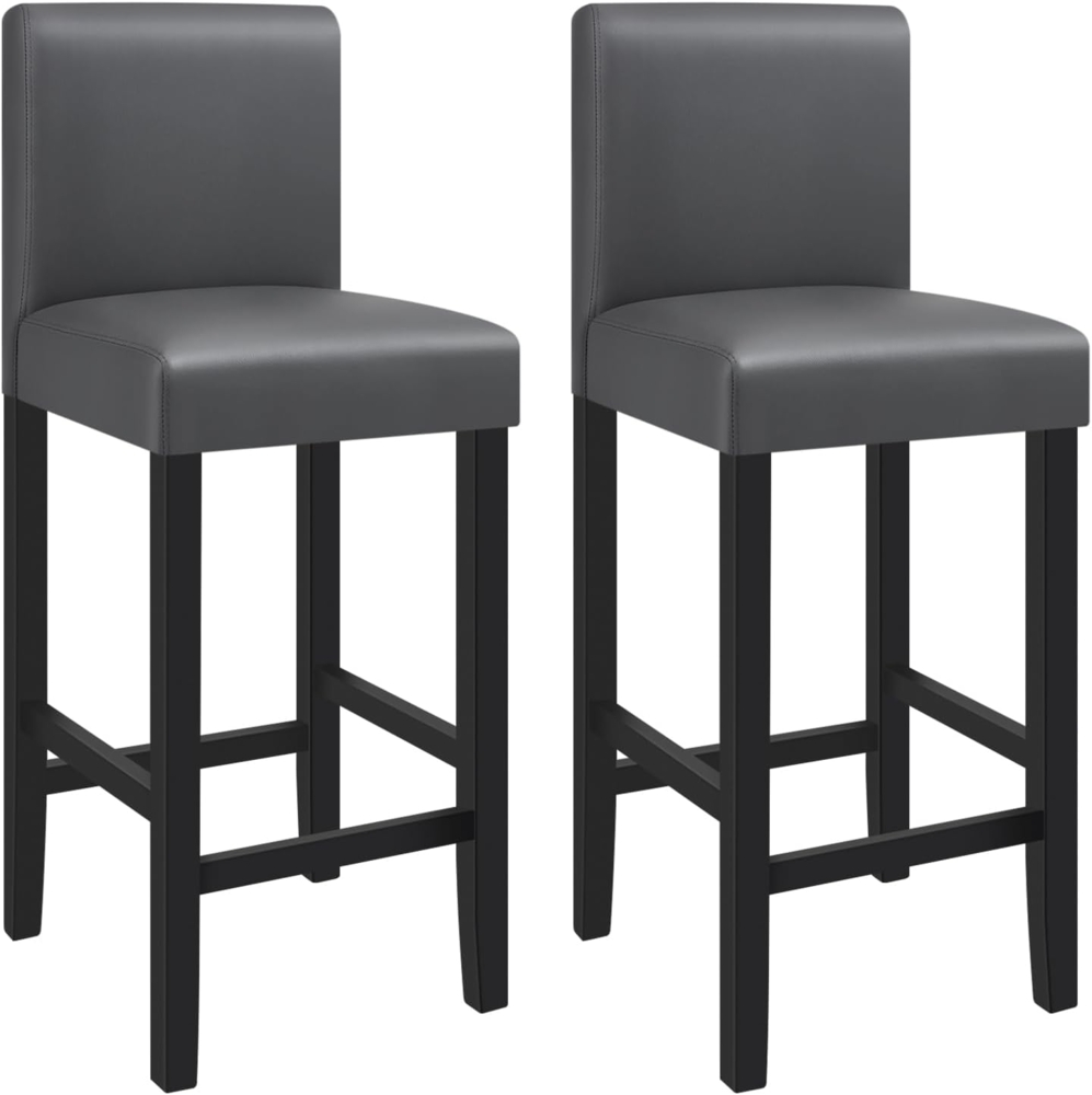 WOLTU BH21gr-2 Barhocker Holz Bistrostuhl Bistrohocker mit Lehne , 2er Set , Massivholz , Antirutschgummi , Kunstleder , dick gepolsterte Sitzfläche , Grau Bild 1