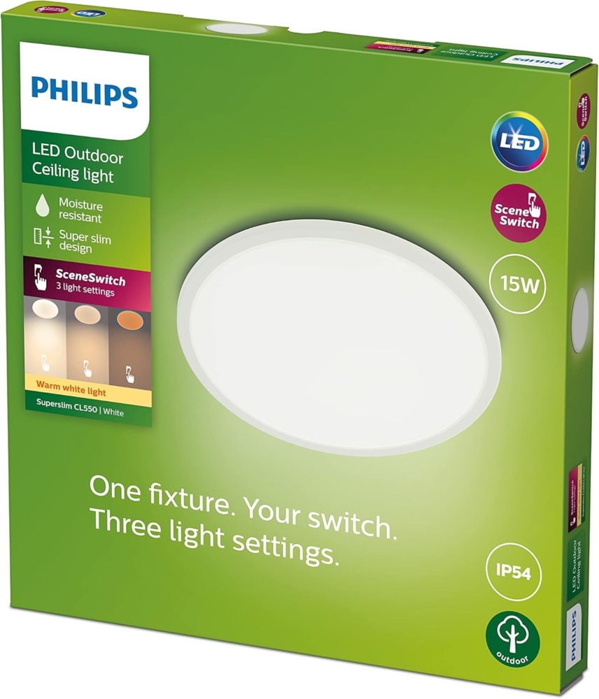 Philips Superslim Ceiling 15W 2700K IP54 Weiß Bild 1