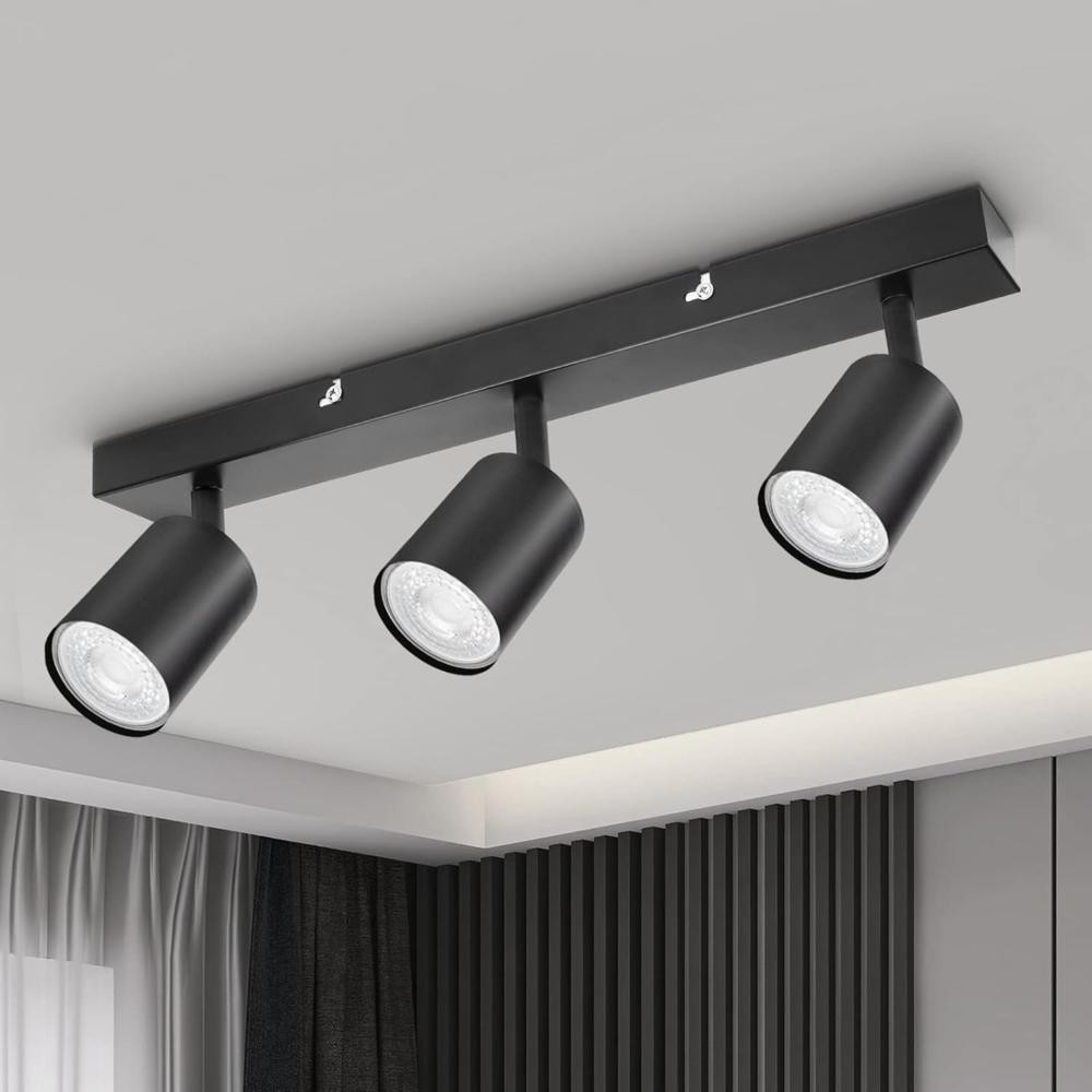 Dehobo Led Deckenstrahler Schwenkbar 350° 3 Flammig Deckenleuchte GU10 - Wandstrahler Schwarz - Spotlight Lampe Deckenlampe für Wohnzimmer Schlafzimmer Küche, Nein GU10 Leuchtmittel Bild 1