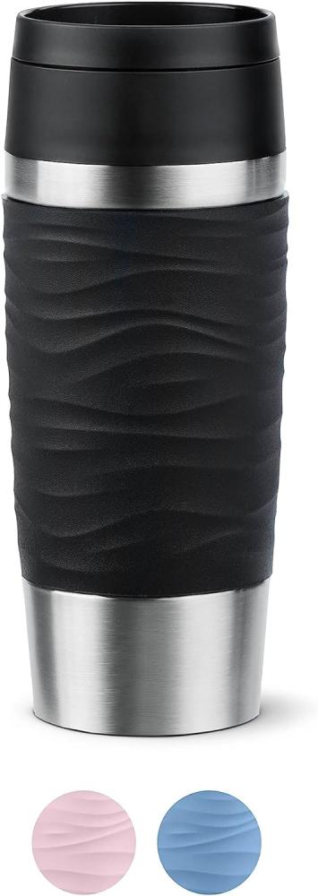 Emsa N20212 Travel Mug Wave Isolierbecher 0,36 Liter | neuer Komfort-Schraubverschluss | Edelstahl | 4h heiß und 8h kalt | 100% dicht | spülmaschinenfest | 360°-Trinköffnung | Schwarz Bild 1