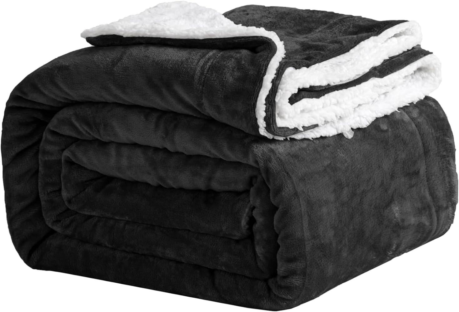 Good Nite Kuscheldecke 230x270cm Schwarz Fleecedecke Wohndecke Decke Sherpa Sofaüberwurf Couchdecke Warm Winter Weich (Schwarz, 230x270cm) Bild 1