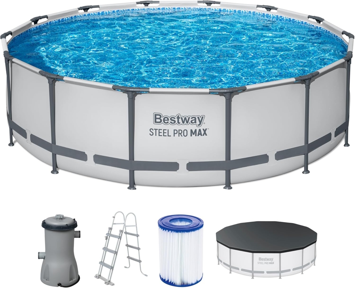 Steel Pro MAX™ Frame Pool Komplett-Set mit Filterpumpe Ø 427 x 107 cm, lichtgrau, rund Bild 1