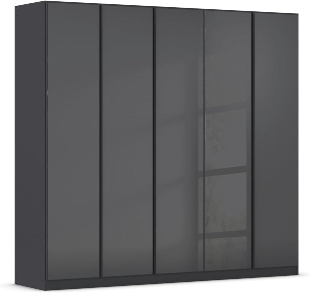 Rauch Möbel Monostar, Drehtürenschrank, Kleiderschrank, Kleiderschränke, Garderobe, Schrank mit Stauraum, 5-türig, 5 Glastüren, inkl. Schubkasteneinsatz, Farbe Glas Basalt/Grau metallic, 226 x 210 x 54 cm Bild 1