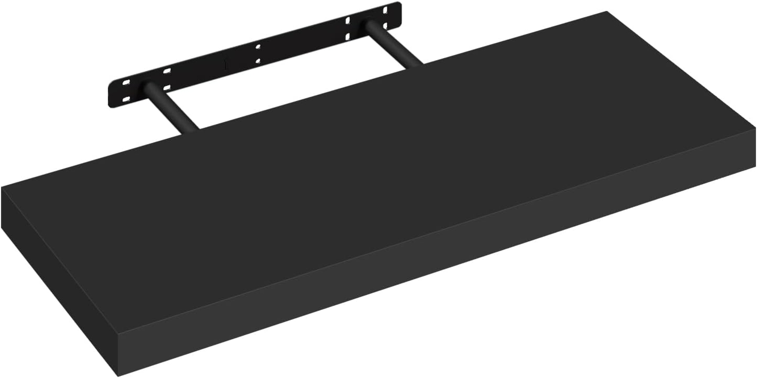 eSituro Wandregal, schwebendes Regal für Wandmontage, Schweberegal Hängeregal Wandbrett im Wohnzimmer Schlafzimmer Küche Badezimmer, glattes Schwarz, MDF, 60 x 3,8 x 22,9 cm Bild 1