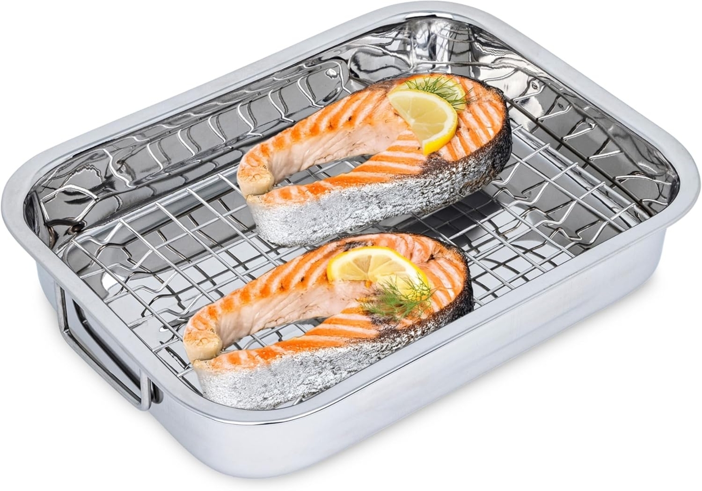 Spetebo Auflaufform Edelstahl Bräter mit entnehmbaren Grillrost - 32 x 24 cm, rostfreier Edelstahl, (1-St), mit abklappbaren Tragegriffen Bild 1