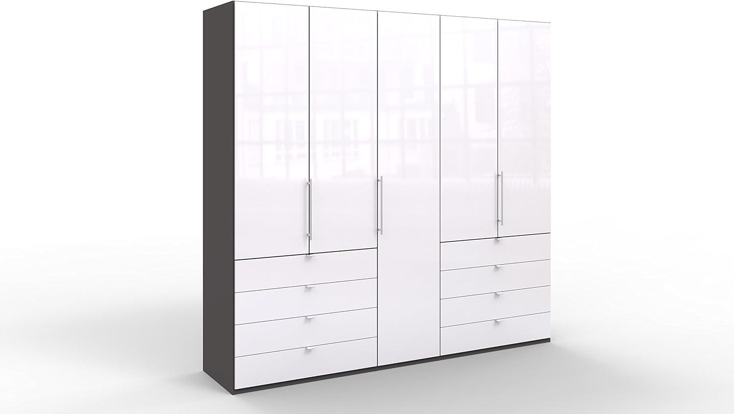 WIEMANN Loft Kleiderschrank, Schlafzimmerschrank, Gleittürenschrank, Drehtürenschrank, mit Schubladen, Glas weiß, Havanna, B/H/T 250 x 236 x 58 cm Bild 1