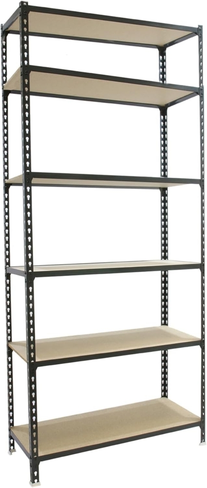 Simonrack Schwerlastregal, Lagerregal, 250 x 110 x 30 cm, Metallregal, Kellerregal, Biegestelle 200 kg, 6 Holzfachböden, Anthrazit/Holz - Maderclick Bild 1