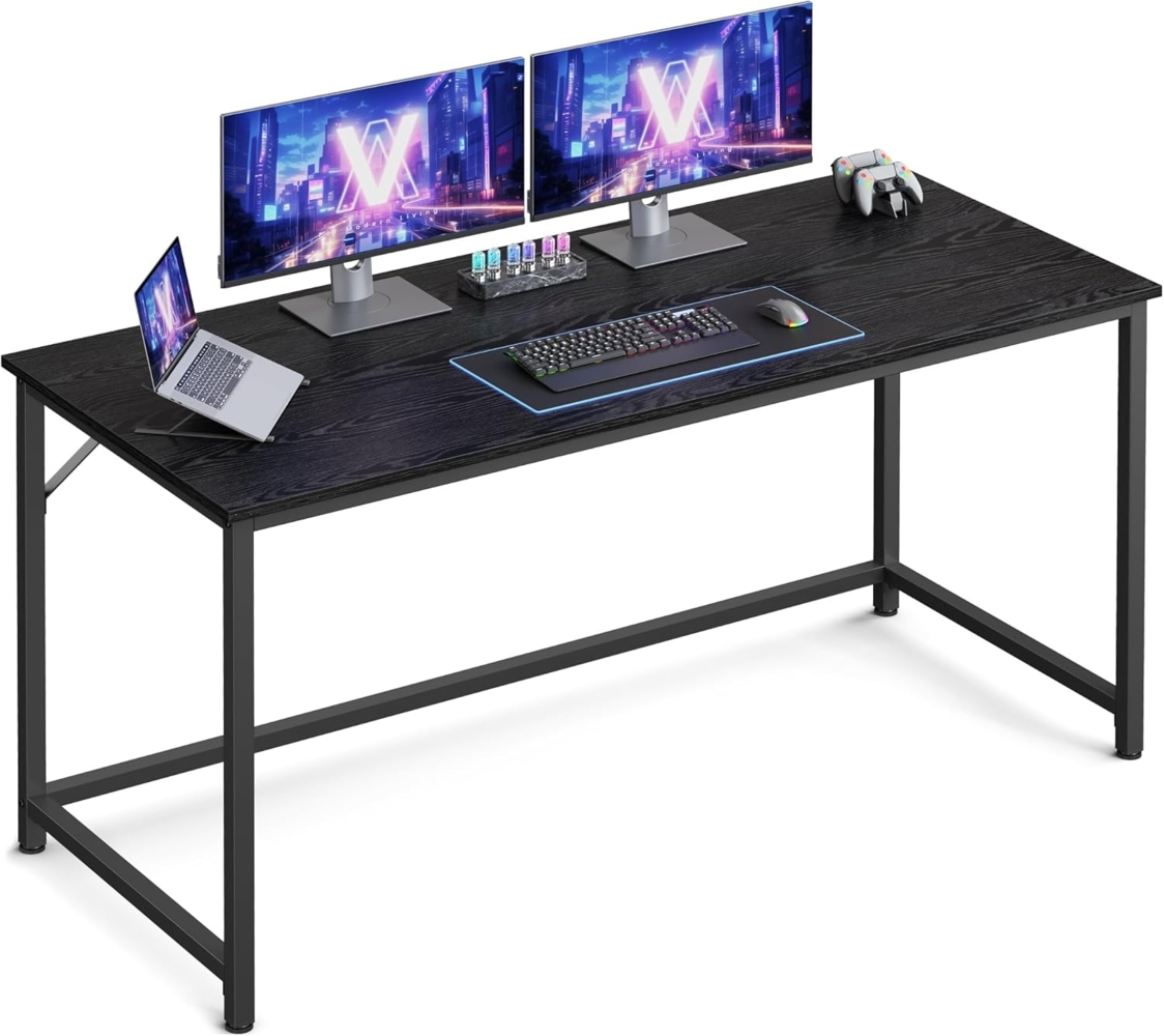 Vasagle Schreibtisch, Industrie-Design, Stahl, ebenholzschwarz-tintenschwarz, 140 x 60 x 76 cm Bild 1