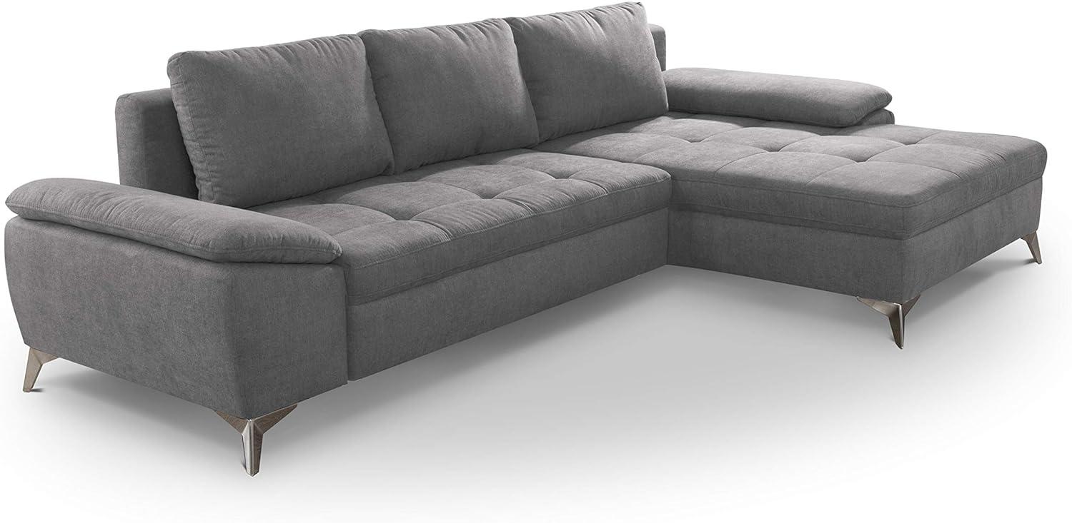 CAVADORE Schlafsofa Lina Ecksofa mit Schlaffunktion, Bettkasten, Longchair und Steppung im Sitz / 270 x 85 x 163 / Flachgewebe: Hellgrau Bild 1