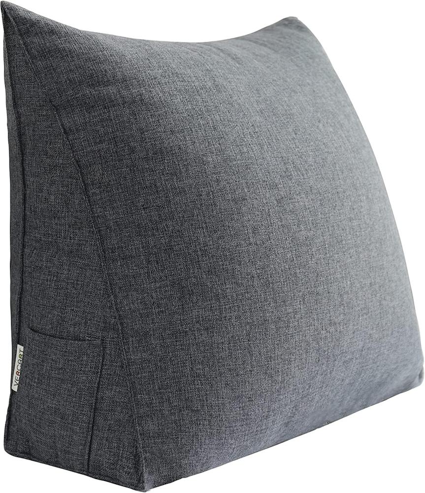 VERCART Kinder Lesekissen, Rückenkissen, Keilkissen, Lendenkissen, Rückenstützkissen für Bett, Sofa oder Bank, Leinenmischung Grau, 45 cm Bild 1