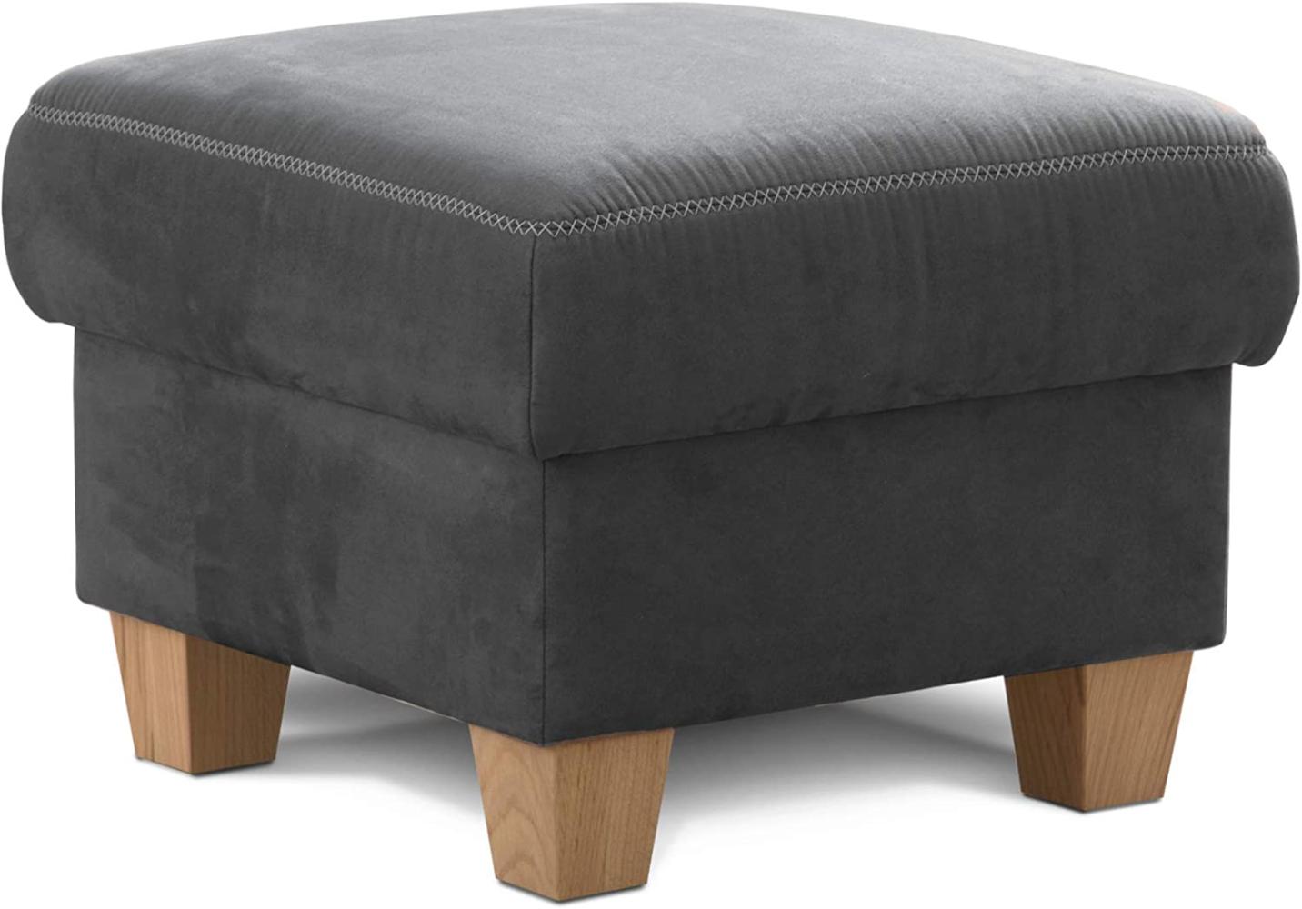 Cavadore Hocker Wisconsin / Sofa-Hocker, Sitzhocker, bzw. Fußbank mit Stauraum im Landhausstil / Holzfüße in Buche / Mikrofaser in Lederoptik / Größe: 58 x 45 x 58 cm (BxHxT) / Farbe:Grau Bild 1