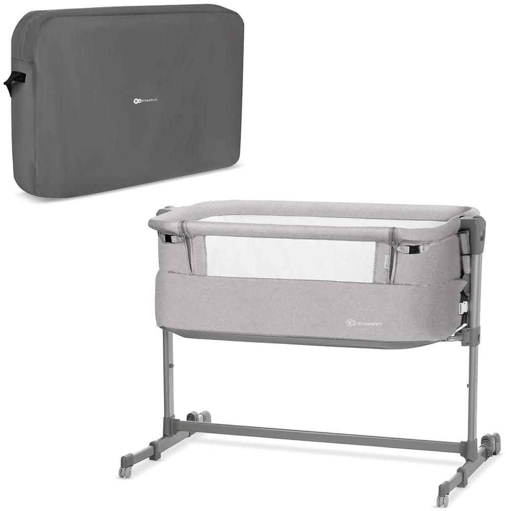 Kinderkraft Beistellbett NESTE UP, Babybetten, Zustellbett, Kinderbett, Kinderreisebett, 2 in 1, Höhenverstellung, mit Zubehör, Matratze, Leichte Konstruktion 9 kg, Grau Bild 1