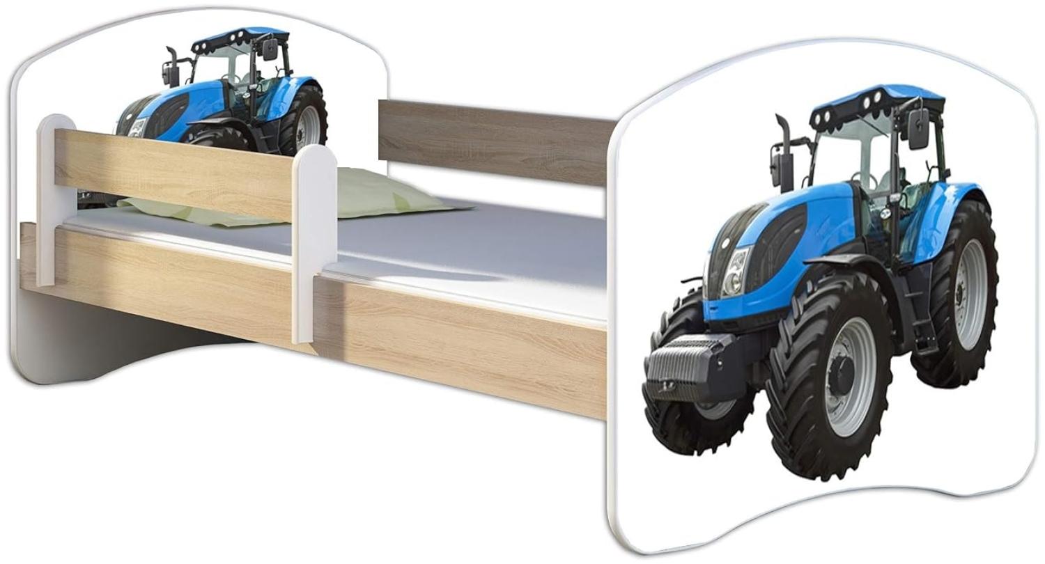 Kinderbett Jugendbett mit einer Schublade und Matratze Sonoma mit Rausfallschutz Lattenrost ACMA II 140x70 160x80 180x80 (42 Traktor, 140x70) Bild 1