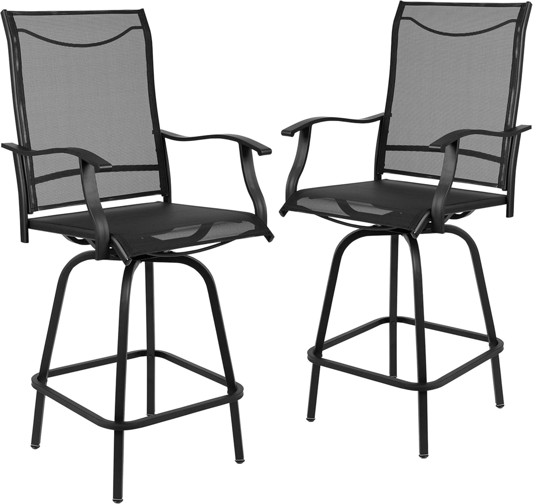 Flash Furniture Valerie Terrassen-Barhocker, 2er Set, Allwetter-Textilene-Drehstuhl mit hoher Rückenlehne und Armlehnen in Schwarz Bild 1
