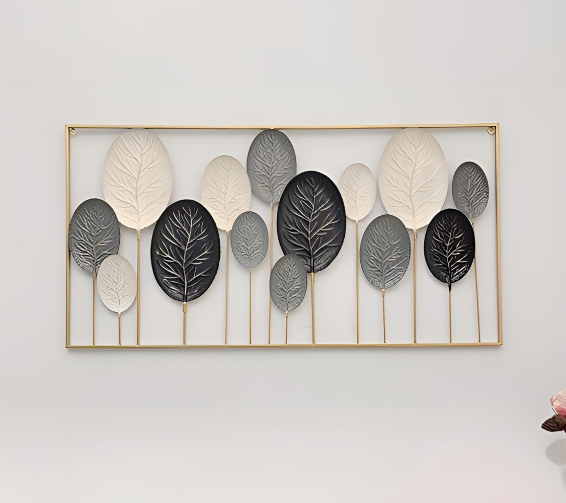 3D Wandbild "Blätter" aus Metall in schwarz / weiß, 136x70 cm, Wanddeko, Wandschmuck Bild 1