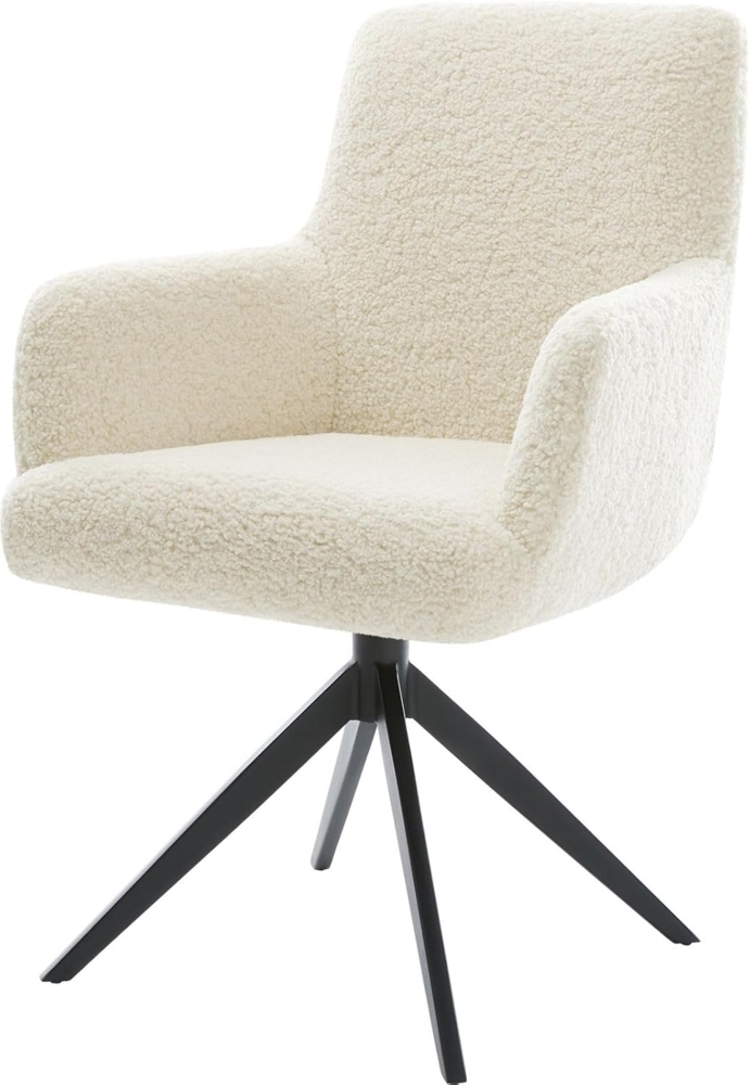 Drehstuhl Heira-Flex mit Armlehnen Teddystoff Beige Kreuzgestell breit Schwarz 360° drehbar Wippfunktion Taschenfederkern Bild 1